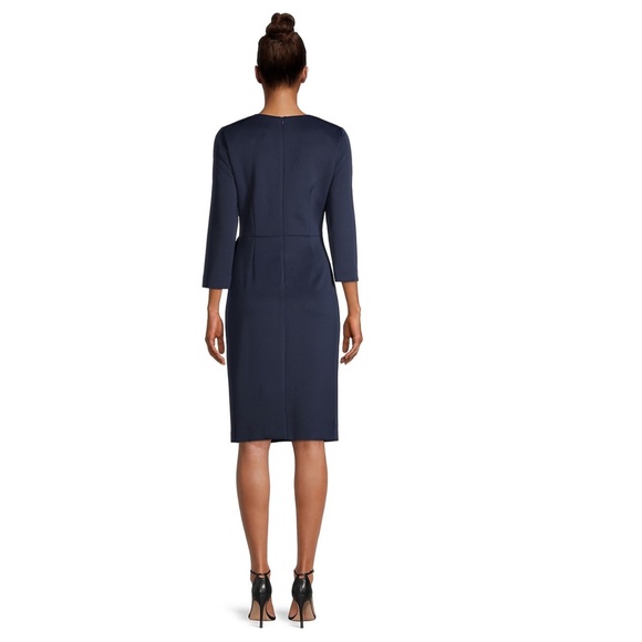 NEW ELIZA J Navy V-NECK Ruffle Side SCUBA Crepe COCKTAIL Sheath DRESS 8 - Picture 10 of 10